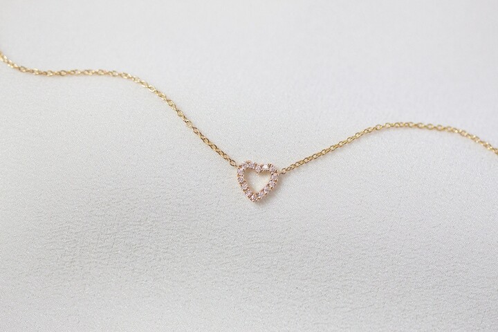 Etsy Mini Diamond Heart Necklace - 14K Yellow Gold Charm Handmade Jewellery
