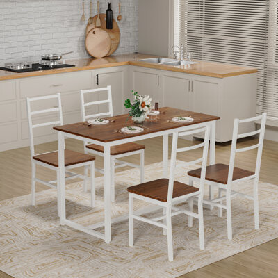 Red Barrel Studio 5-Piece Dining Table Set Dining Table Set For 4 Wood Kitchen Table Dining Chairs Set Space-Saving Design Modern