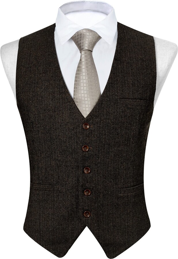 FAIMO Men's Waistcoat Solid Tweed Waistcoat Vest with Pockets