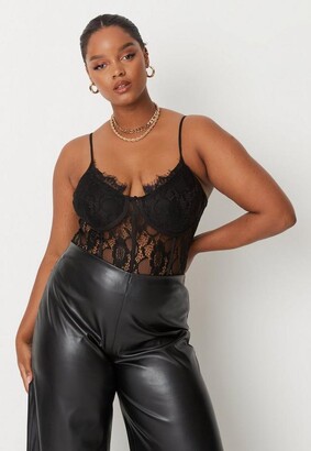 Missguided Plus Size Black Lace Pipe Detail Bodysuit - ShopStyle Dresses
