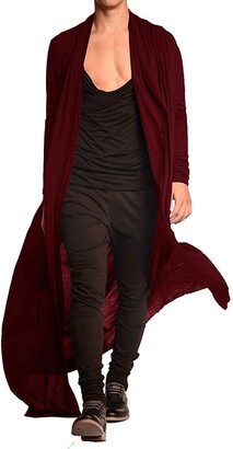 COOFANDY Men's Long Hooded Cardigan Shawl Collar Lightweight Open Front Drape Cape Overcoat with Pockets 
