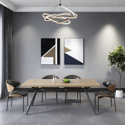 dinlin home Minimalist rectangular wood grain rock table set