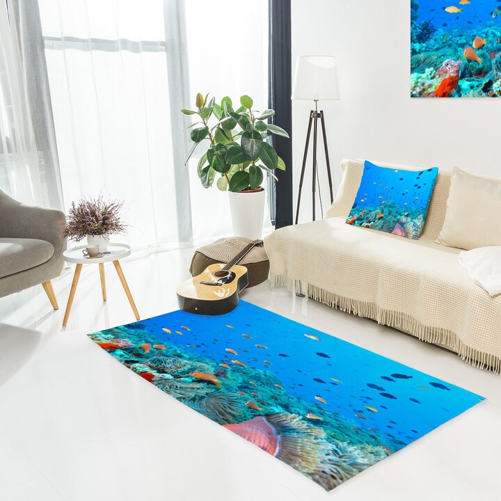 INTERESTPRINT AnnHomeArt Underwater Coral Reef Fish Shoal Landscape Area Rug Modern Carpet5'3''x4' 