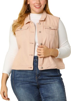 Allegra K Womens Plus Size Single Breasted Denim Vest with Two Flap Chest Pockets 