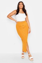 Thumbnail for your product : boohoo Plus Rib Button Front Split Maxi Skirt