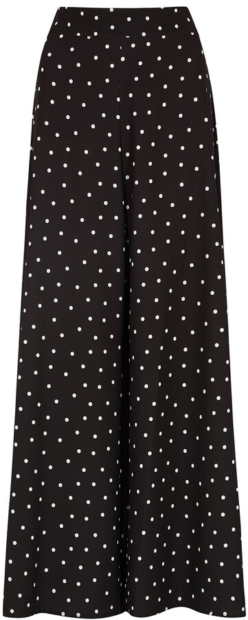 black polka dot wide leg trousers