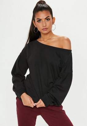 Missguided Black Off Shoulder Sleeve Detail Sweatshirt