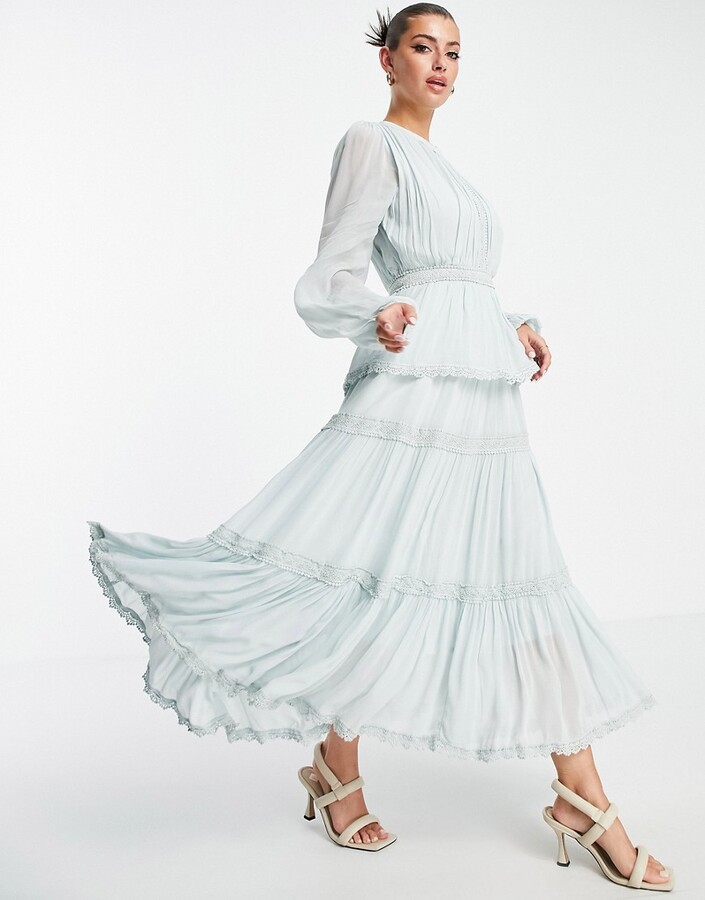 Y.A.S pleated tiered maxi dress in light blue - ShopStyle