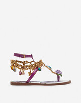 Thumbnail for your product : Dolce & Gabbana Patent leather flip flops with embroidery