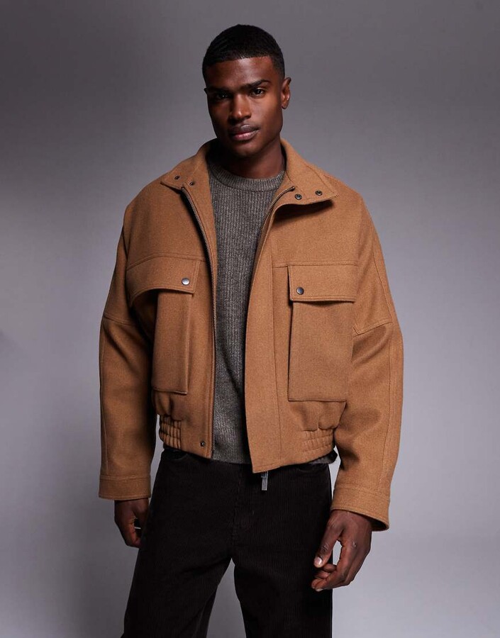 ASOS DESIGN harrington jacket in tobacco