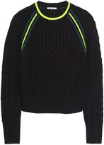 Thumbnail for your product : Alexander Wang T by Neon-trimmed cropped cable-knit sweater