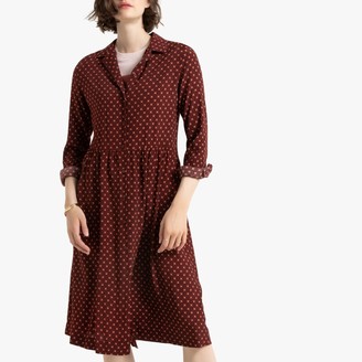 La Redoute Collections Printed Button-Through Midi Shirt Dress with Long Sleeves