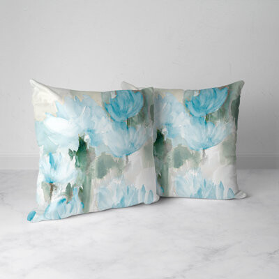 Laural Home Frosted Blue Blooms Outdoor Decorative Pillow