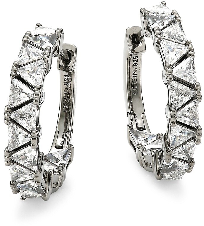 Beautiful Sterling Silver Ruthenium-plated In & Out CZ Round Hoop Earrings