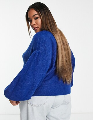 Vero Moda Curve puff sleeve sweater in bright blue