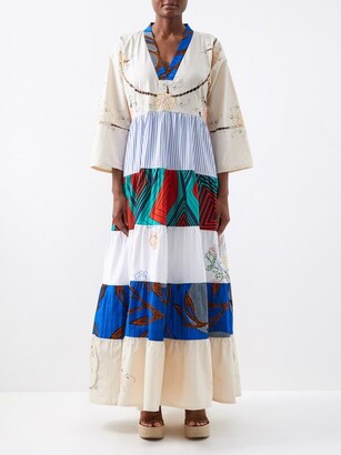 Rianna Womens Clothing Skirts Maxi skirts Nina Kendima Patchworked Vintage-cotton Maxi Skirt in Blue Nina Rianna 