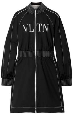 Valentino Silk Crepe-trimmed Printed Jersey Mini Dress - Black
