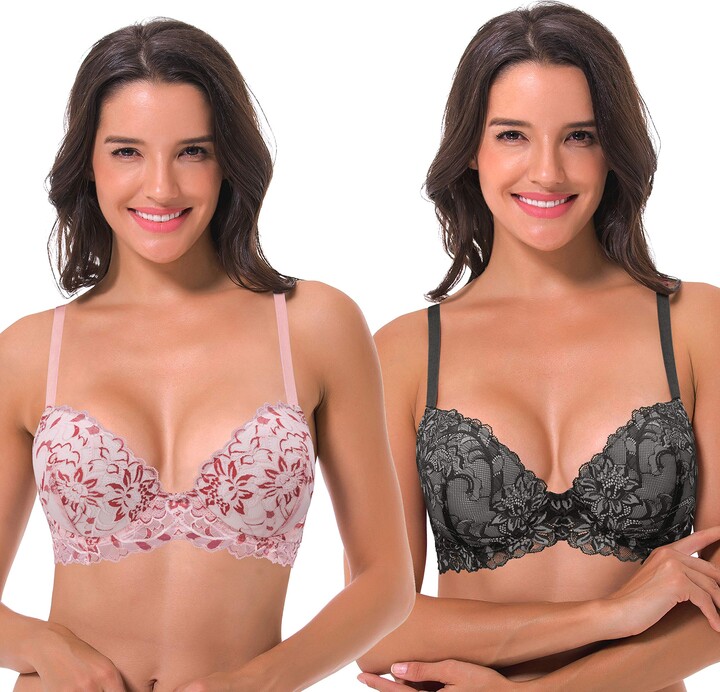 Curve Muse Womens Underwire Plus Size Push Up Add 1 and a Half Cup Lace Bras 