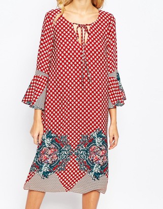 Love Midi Dress with Bell Sleeves in Placement Print