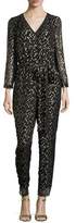 Thumbnail for your product : Kate Spade long-sleeve metallic silk chiffon jumpsuit, Black/Gold
