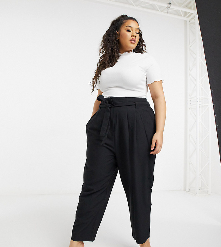 ASOS Curve ASOS DESIGN Curve tailored tie waist tapered ankle grazer pants  - ShopStyle