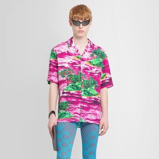 Gucci Tropical-print cotton-blend bowling shirt ($1,180) ❤ liked on  Polyvore featuring men's fashion…