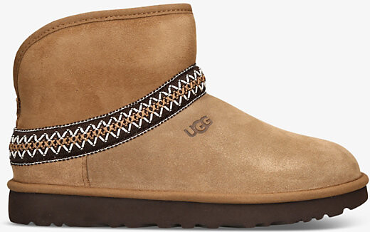 UGG Womens Tan Classic Mini Crescent Suede and Shearling Boots Eur 38/5 Uk Women