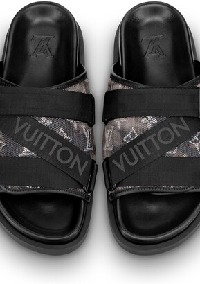 Louis Vuitton Black Damier Embossed Rubber Waterfront Flat Slides Size 41 Louis  Vuitton