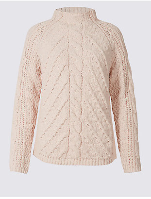 M&S Collection Chenille Cable Funnel Neck Jumper