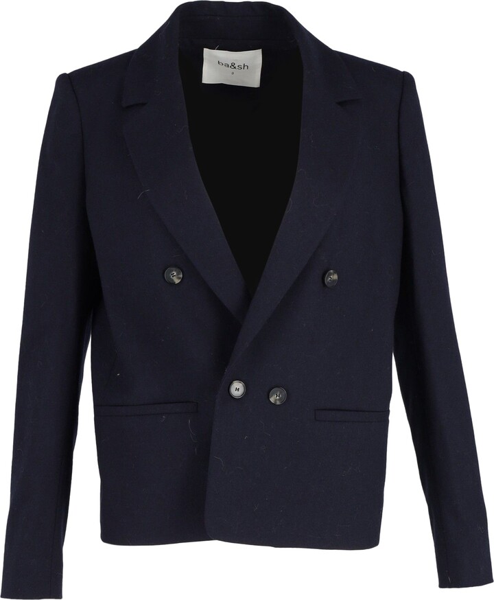 BA&SH Double-Breasted Coat in Navy Blue Viscose