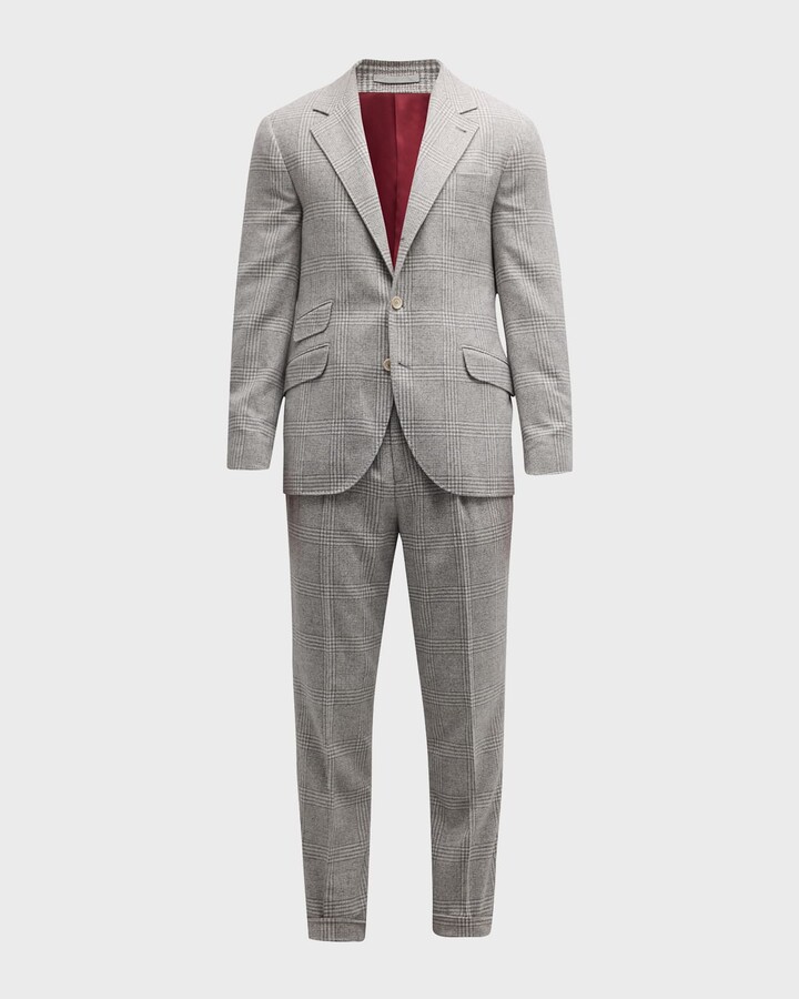Brunello Cucinelli Men's Plaid Cashmere-Blend Suit