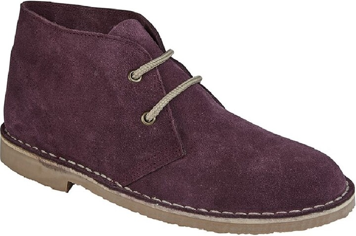 Ladies Roamers L380 Square Toe Eyelet Suede Leather Desert Ankle Boots Plum Rea 