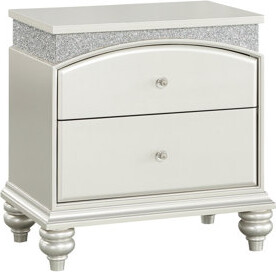 Everly Quinn Alluring Silver Nightstand With Two Roomy Drawers - Platinum Beaming Fine Ample Dazzling
