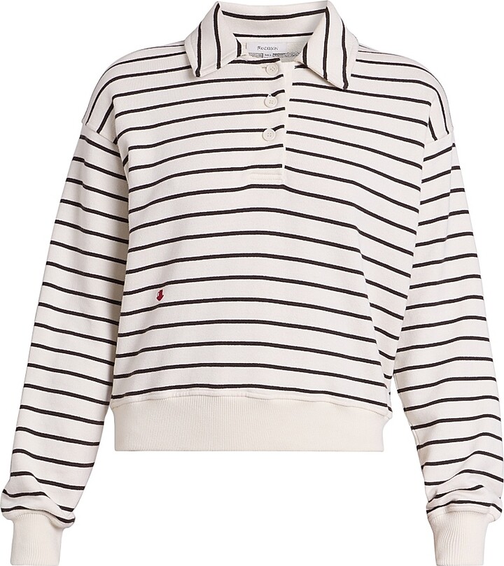 J.W.Anderson Women's Striped Cotton Polo Sweatshirt - Off White Brown - Size XS