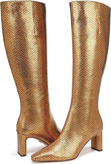 Sam Edelman Sylvia Wide Calf Women's Shoes Medallion Gold Snake Wide Calf : 7.5 M, Leather/Rubber