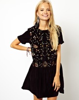 Thumbnail for your product : ASOS Smock Dress In Velvet With Embroidery