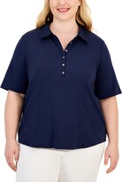 Thumbnail for your product : Karen Scott Plus Size Cotton Polo-Collar Short-Sleeve Top, Created for Macy's