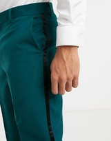 Thumbnail for your product : ASOS DESIGN skinny tuxedo suit trouser in forest green