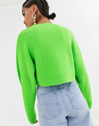 Collusion cropped sweater in waffle knit with cut out detail in green