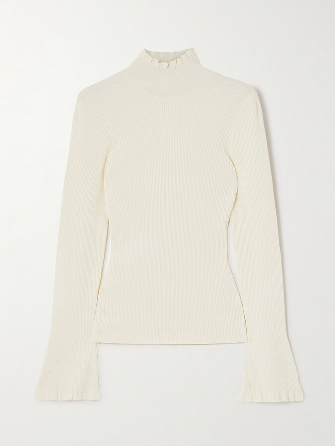 Proenza Schouler White Label Phyllis Striped Ribbed-knit Turtleneck Sweater - Off-white