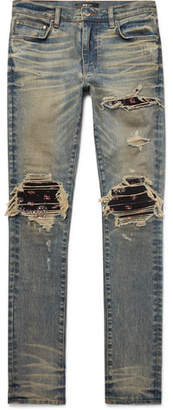 Amiri Mx1 Skinny-Fit Rib-Panelled Distressed Stretch-Denim Jeans