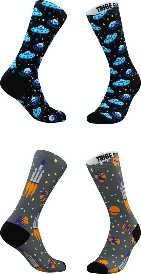 TRIBE SOCKS Men's and Women's Blue Blastoff Socks, Set of 2