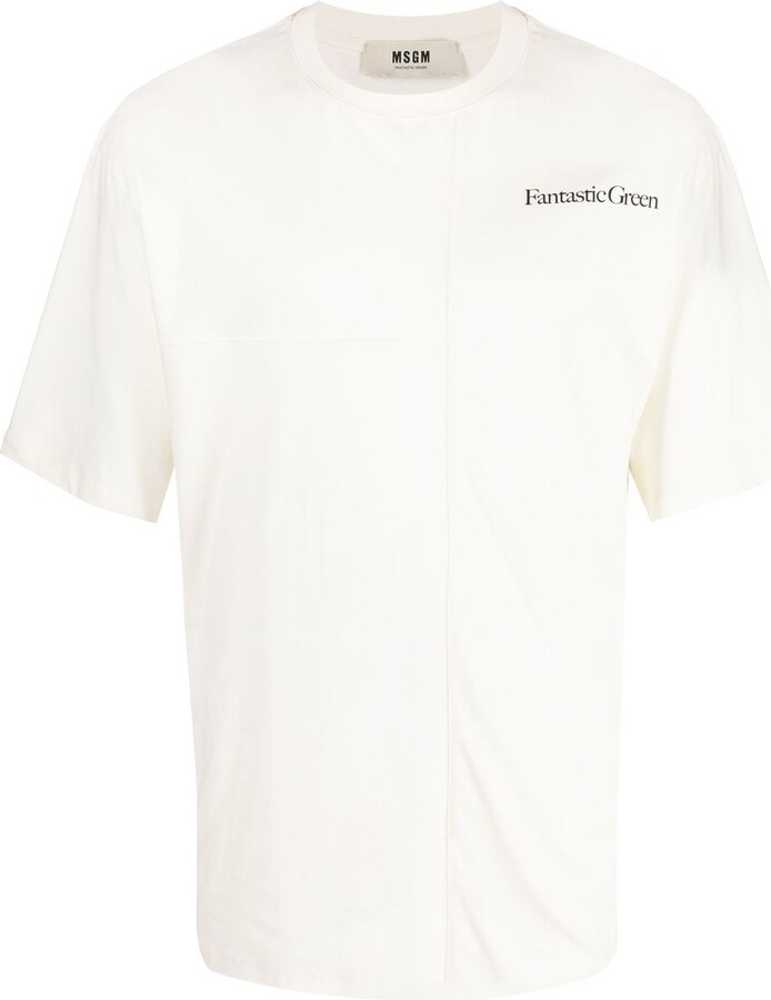 Womens Clothing Tops T-shirts MSGM Brush Stroke Logo Print Cotton T-shirt in White/Fuchsia White 