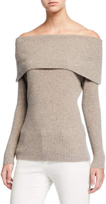 Neiman Marcus Cashmere Off-the-Shoulder Long-Sleeve Sweater