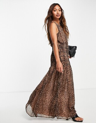 ASOS DESIGN ruched detail sleeveless maxi dress in animal print - ShopStyle