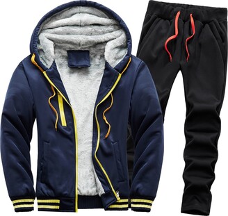 DRESCOKLJ Men's Outdoor Jogging Suits Tracksuits Fleece Sports Suit Warm  Fleece Lined Sports Suit Fleece Jacket Coat Casual Outfits - ShopStyle