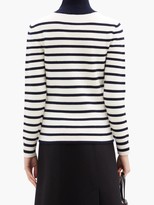 Thumbnail for your product : Paco Rabanne Button-embellished Striped Virgin Wool Sweater - Navy White