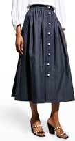 Button-Front Denim Midi Skirt 