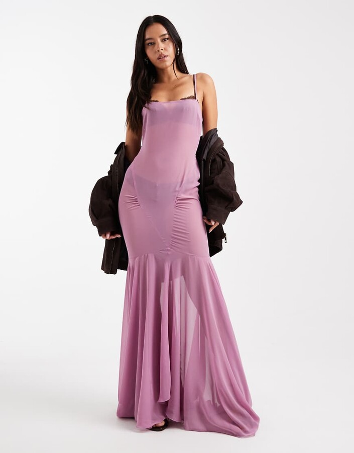 ASOS DESIGN chiffon cut about seam detailing maxi dress in lilac