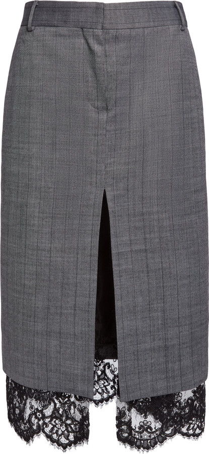 Stella McCartney Rise Lace-Trimmed Stretch-Wool Midi SkirtMcCartney